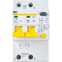 Дифференциальный автоматический выключатель 2п, 40А, 30мА, С АД-12 IEK MAD10-2-040-C-030
