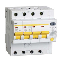 Дифференциальный автоматический 4-полюсный выключатель, 63А, 30мА, С АД-14 IEK MAD10-4-063-C-030