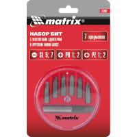 Набор бит и магнитный адаптер (7 предметов) в пластиковом закрытом боксе MATRIX 11392