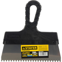 Нержавеющий зубчатый шпатель с пластмассовой ручкой, 200мм, зуб 4х4мм STAYER 1009-20-04
