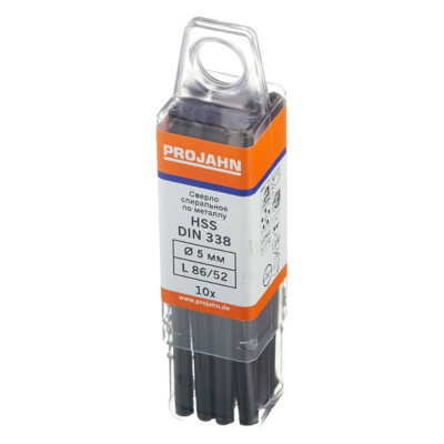 Спиральное сверло PROJAHN по металлу 5 мм, HSS, 5D, 118°, h8, DIN 338, Тип N ECO (упаковка 10шт) 10500