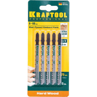 Пилки для электролобзика 5 шт. (Cr-V; чистый рез; EU-хвост.; шаг 4 мм, 75 мм) по дереву, ДСП, ДВП KRAFTOOL 159511-4-S5