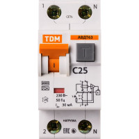 Автоматический выключатель дифференциального тока TDM ELECTRIC АВДТ 63 2P C25 30мА SQ0202-0004