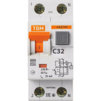 Автоматический выключатель дифференциального тока TDM ELECTRIC АВДТ 63 2P C32 30мА SQ0202-0005