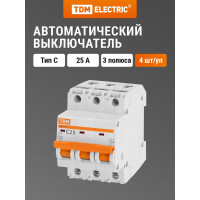 Автоматический выключатель TDM ELECTRIC ВА47-29 3Р 25А 4.5кА С SQ0206-0111