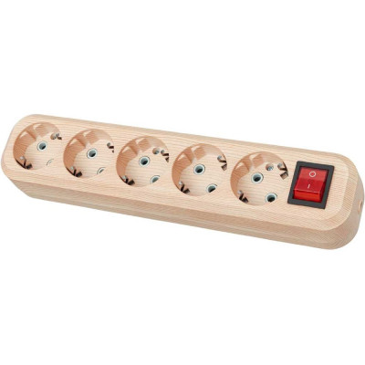 Колодка для удлинителя TDM ELECTRIC на 5 гнезд 2П, с заземлением, с выключателем 16А 250В "Эко" (сосна) SQ1806-0055