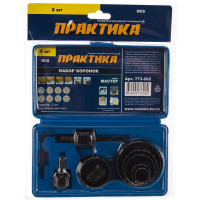 Набор HCS коронок (8 шт; 19,22,25,29,38,44,51,64 мм + 2 адаптера) ПРАКТИКА 773-262