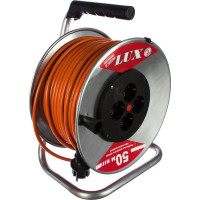 Силовой удлинитель на металлической катушке LUX 40150 К4-Е-50 50м 4 розетки с з/к 4606400419433