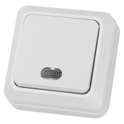 Одноклавишный выключатель TDM ELECTRIC открытой установки с подсветкой, белый Ладога SQ1801-0009