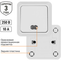 Одноклавишный выключатель TDM ELECTRIC открытой установки с подсветкой, белый Ладога SQ1801-0009