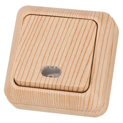 Выключатель TDM ELECTRIC 1-кл. открытой установки с подсветкой IP20 10А, сосна, серия "Ладога" SQ1801-0047