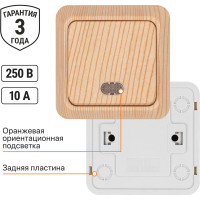 Выключатель TDM ELECTRIC 1-кл. открытой установки с подсветкой IP20 10А, сосна, серия "Ладога" SQ1801-0047