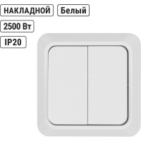 Выключатель TDM ELECTRIC 2-кл. открытой установки IP20 10А, белый серия "Ладога" SQ1801-0003