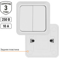 Выключатель TDM ELECTRIC 2-кл. открытой установки IP20 10А, белый серия "Ладога" SQ1801-0003