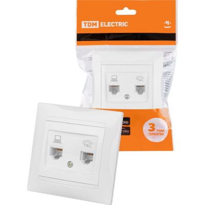 Розетка телефонная RJ11 + компьютерная RJ45, белая TDM ELECTRIC Лама SQ1815-0019