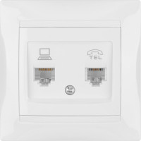 Розетка телефонная RJ11 + компьютерная RJ45, белая TDM ELECTRIC Лама SQ1815-0019