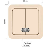 Двухклавишный выключатель TDM ELECTRIC открытой установки с подсветкой, слоновая кость Ладога SQ1801-0008