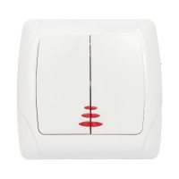 Двухклавишный выключатель TDM ELECTRIC с подсветкой, белый Онега SQ1805-0005