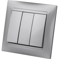 Выключатель трехклавишный, серебристый металлик TDM ELECTRIC 10А серия "Лама" SQ1815-0203