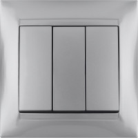 Выключатель трехклавишный, серебристый металлик TDM ELECTRIC 10А серия "Лама" SQ1815-0203