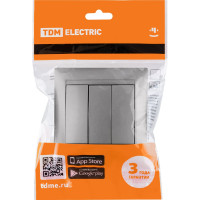 Выключатель трехклавишный, серебристый металлик TDM ELECTRIC 10А серия "Лама" SQ1815-0203