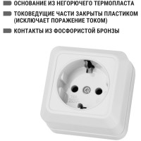 Розетка открытой установки 2П+З IP20 16А, белая TDM ELECTRIC Ладога SQ1801-0015