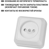 Розетка TDM ELECTRIC 2П открытой установки с защитными шторками IP20 10А, белый серия "Ладога" SQ1801-0059