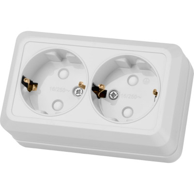 Двойная розетка открытой установки с защитными шторками 2П+З IP20 16А, белый TDM ELECTRIC Ладога SQ1801-0062