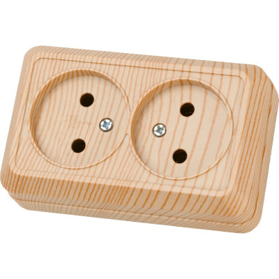 Двойная розетка открытой установки 2П IP20 10А, сосна TDM ELECTRIC Ладога SQ1801-0051