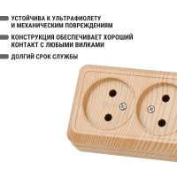 Двойная розетка открытой установки 2П IP20 10А, сосна TDM ELECTRIC Ладога SQ1801-0051