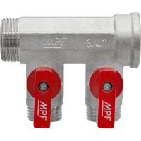 Коллектор с отсекающими кранами MPF 2 выхода х3/4", х1/2" наружная резьба ИС.071071