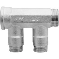 Коллектор с отсекающими кранами MPF 2 выхода х3/4", х1/2" наружная резьба ИС.071071