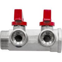 Коллектор с отсекающими кранами MPF 2 выхода х3/4", х1/2" наружная резьба ИС.071071