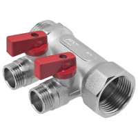 Коллектор с отсекающими кранами MPF 2 выхода, 1"х1/2" наружная резьба ИС.071075