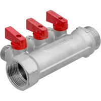 Коллектор с отсекающими кранами MPF 3 выхода х1" х1/2" наружная резьба ИС.071076