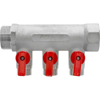 Коллектор с отсекающими кранами MPF 3 выхода х1" х1/2" наружная резьба ИС.071076