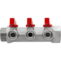 Коллектор с отсекающими кранами MPF 3 выхода х1" х1/2" наружная резьба ИС.071076