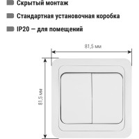 Двухклавишный выключатель TDM ELECTRIC 10А белый Валдай SQ1804-0002