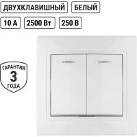 Двухклавишный выключатель TDM ELECTRIC с подсветкой, белый Таймыр SQ1814-0005