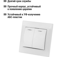 Двухклавишный выключатель TDM ELECTRIC с подсветкой, белый Таймыр SQ1814-0005