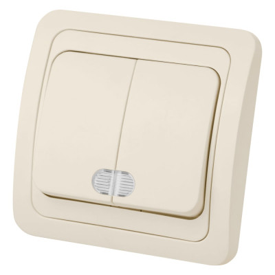 Выключатель слоновая кость 2-клавишный с подсветкой TDM ELECTRIC 10А серия "Валдай" SQ1804-0106