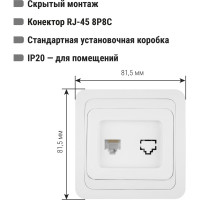 Компьютерная розетка, белая RJ-45 TDM ELECTRIC Валдай SQ1804-0013