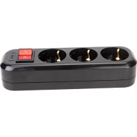 3-местная колодка LUX черная (розетка удлинителя) У3-ЕВК с заземлением и выключателем, 250В 16А 4606400420859