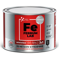Грунт-эмаль FERRUM LAB по ржавчине 3 в 1 молотковая серебристая, банка 0,4 л 213544
