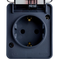 Розетка с заземлением со шторками AtlasDesign Profi IP54, 16 АХ, 250 В, открытой установки, Антрацит Systeme Electric ATN544045