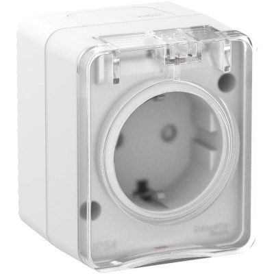 Розетка с заземлением со шторками AtlasDesign Profi IP54, 16 АХ, 250 В, открытой установки, Белый Systeme Electric ATN540145