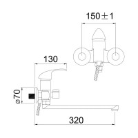 Смеситель для ванны Gota Rocio Cordoba переключение душа d40 1/10 134710-GOTA