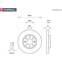 Тормозной диск передний Fiat Punto III 09- / Punto Evo 09- / Grande Punto 05-, Opel Corsa D, MARSHALL M2000460