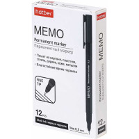 Перманентный маркер Hatber Memo черный, 0.5 мм, 12 шт, в картонной коробке 72609