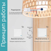 Проходной дистанционный 1-клавишный выключатель GRITT Practic белый, комплект: 2 выключателя IP67, 1 радиореле 1000Вт 11201